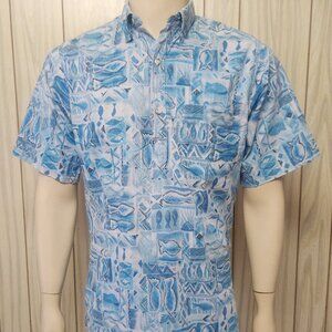 Hawaiian shirt M vintage Manoa cotton pullover blue